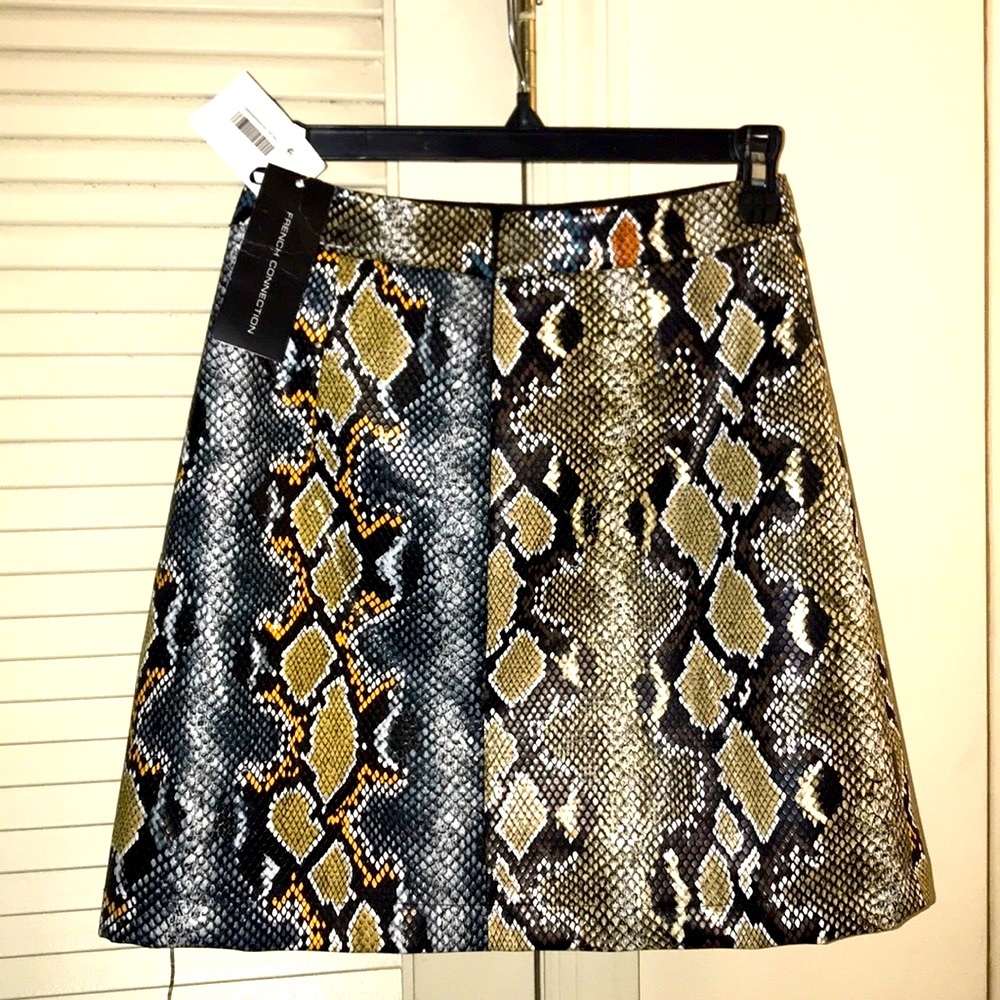 French Connection Snakeskin Print Mini Skirt XS NWT